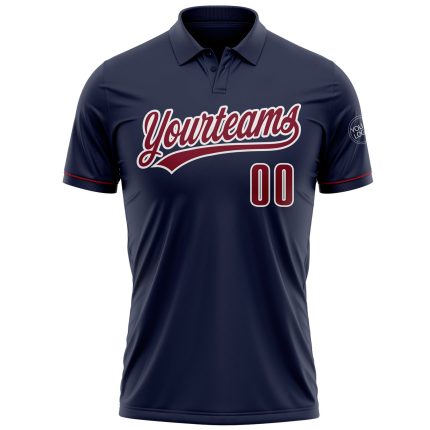 Personalized Navy Performance Golf Polo Shirt with Crimson-White Team Name & Number Customization Personalized Navy Crimson-White