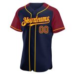 Custom Name Number Personalized Baseball Jersey Navy Crimson Yellow Raglan Sleeves Authentic Team Apparel Personalized Navy