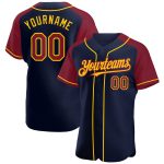 Custom Name Number Personalized Baseball Jersey Navy Crimson Yellow Raglan Sleeves Authentic Team Apparel Personalized Navy