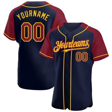 Custom Name Number Personalized Baseball Jersey Navy Crimson Yellow Raglan Sleeves Authentic Team Apparel Personalized Navy