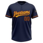 Custom Name and Number Personalized Unisex Softball Jersey in Navy Crimson-Yellow, Two-Button Style Personalized Navy Crimson-Yellow