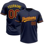 Custom Name and Number Personalized Unisex Softball Jersey in Navy Crimson-Yellow, Two-Button Style Personalized Navy Crimson-Yellow