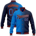 Custom Name Number Varsity Letterman Jacket Gradient Navy Electric Blue Orange Bomber Full-Snap Fashion Jacket Personalized