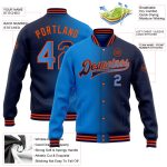 Custom Name Number Varsity Letterman Jacket Gradient Navy Electric Blue Orange Bomber Full-Snap Fashion Jacket Personalized