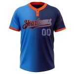 Custom Name and Number Two-Button Unisex Softball Jersey - Personalized Navy Electric Blue-Orange Gradient Fashion Personalized
