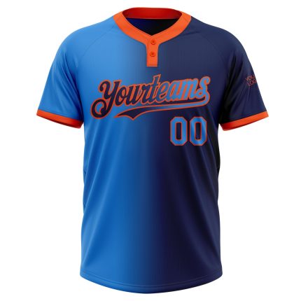 Custom Name and Number Two-Button Unisex Softball Jersey - Personalized Navy Electric Blue-Orange Gradient Fashion Personalized