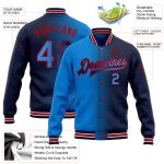 Personalized Custom Name Number Gradient Varsity Letterman Jacket Navy Electric Blue Red Full-Snap Bomber Personalized Navy