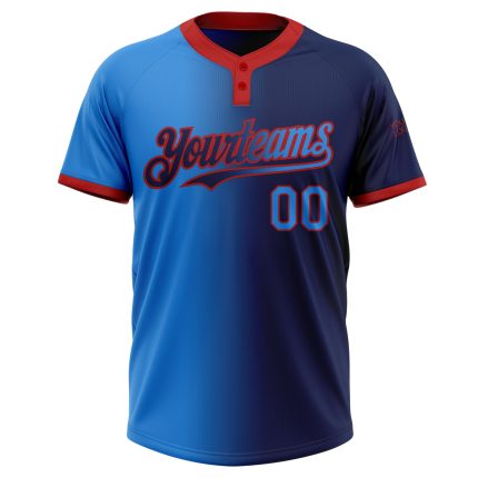 Custom Name Number Unisex Softball Jersey - Personalized Navy Electric Blue-Red Gradient Two-Button Design Personalized Navy