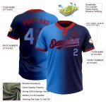 Custom Name Number Unisex Softball Jersey - Personalized Navy Electric Blue-Red Gradient Two-Button Design Personalized Navy