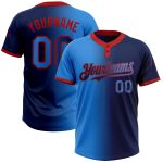 Custom Name Number Unisex Softball Jersey - Personalized Navy Electric Blue-Red Gradient Two-Button Design Personalized Navy