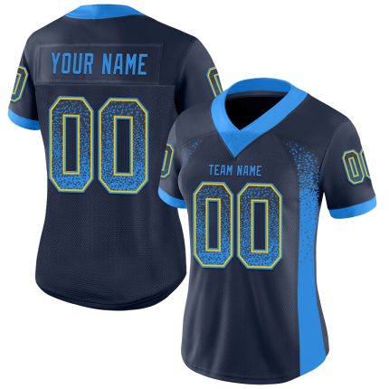 Custom Name Number Personalized Navy Blue Yellow Mesh Drift Football Jersey Personalized Navy Electric Blue-Yellow Mesh Drift