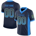 Custom Name Number Personalized Navy Blue Yellow Mesh Drift Football Jersey Personalized Navy Electric Blue-Yellow Mesh Drift