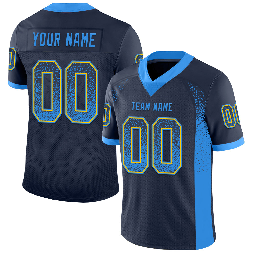 Custom Name Number Personalized Navy Blue Yellow Mesh Drift Football Jersey Personalized Navy Electric Blue-Yellow Mesh Drift