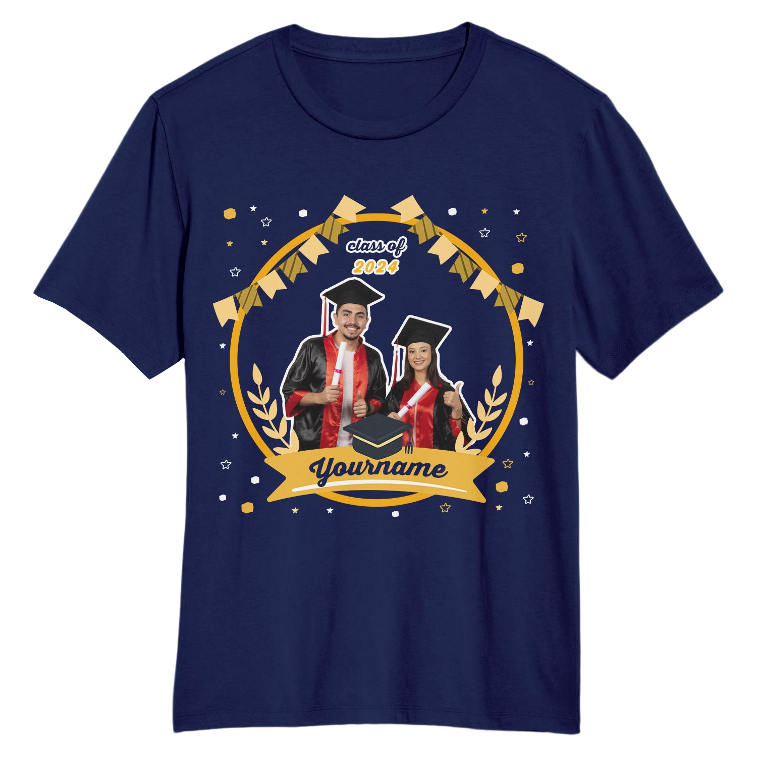 Custom Name Number 3D Graduation T-Shirt - Personalized Navy Gold Team Performance Shirt Personalized Navy Gold 3D Graduation