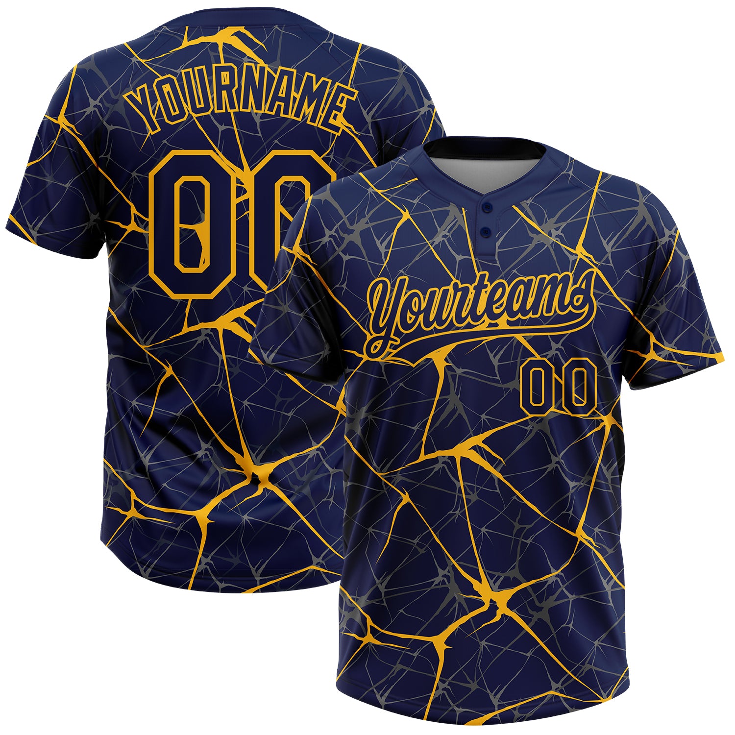 Custom Name and Number Unisex Softball Jersey - Personalized Navy Gold 3D Pattern Abstract Design Personalized Navy Gold