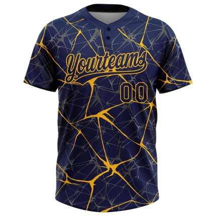 Custom Name and Number Unisex Softball Jersey - Personalized Navy Gold 3D Pattern Abstract Design Personalized Navy Gold