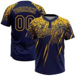 Personalized Unisex Softball Jersey with Custom Name & Number, Navy Gold 3D Pattern, Two-Button Sharp Shape Design Personalized