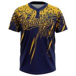 Personalized Unisex Softball Jersey with Custom Name & Number, Navy Gold 3D Pattern, Two-Button Sharp Shape Design Personalized