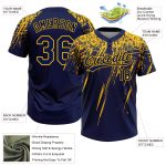 Personalized Unisex Softball Jersey with Custom Name & Number, Navy Gold 3D Pattern, Two-Button Sharp Shape Design Personalized
