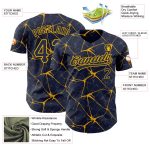 Custom Name and Number Baseball Jersey - Personalized Navy Gold 3D Pattern Design Authentic Team Jersey Personalized Navy
