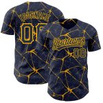 Custom Name and Number Baseball Jersey - Personalized Navy Gold 3D Pattern Design Authentic Team Jersey Personalized Navy