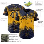 Custom Name Number Baseball Jersey - Personalized Navy Gold 3D Grunge Abstract Splatter Design Art Personalized Navy Gold