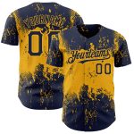 Custom Name Number Baseball Jersey - Personalized Navy Gold 3D Grunge Abstract Splatter Design Art Personalized Navy Gold