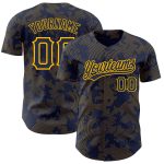 Custom Name Number Baseball Jersey - Personalized Navy Gold 3D Curve Lines Design Personalized Navy Gold 3D Pattern Design