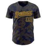 Custom Name Number Baseball Jersey - Personalized Navy Gold 3D Curve Lines Design Personalized Navy Gold 3D Pattern Design