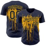 Custom Name and Number Authentic Baseball Jersey, Navy Gold 3D Dripping Splatter Art, Personalized Team Design Personalized