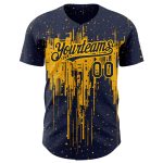 Custom Name and Number Authentic Baseball Jersey, Navy Gold 3D Dripping Splatter Art, Personalized Team Design Personalized