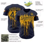 Custom Name and Number Authentic Baseball Jersey, Navy Gold 3D Dripping Splatter Art, Personalized Team Design Personalized