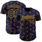 Custom Name and Number Baseball Jersey, Personalized Navy Gold 3D Pattern Halftone Geometric Design, Authentic Team Wear