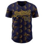 Custom Name and Number Baseball Jersey, Personalized Navy Gold 3D Pattern Halftone Geometric Design, Authentic Team Wear