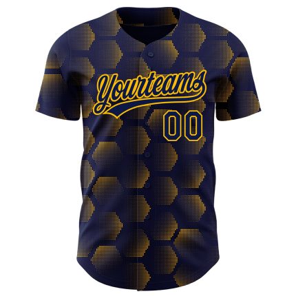 Custom Name and Number Baseball Jersey, Personalized Navy Gold 3D Pattern Halftone Geometric Design, Authentic Team Wear