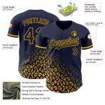 Custom Leopard Print Fade Baseball Jersey - Personalized Navy Gold 3D Pattern with Team Name and Number Personalized Navy