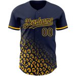 Custom Leopard Print Fade Baseball Jersey - Personalized Navy Gold 3D Pattern with Team Name and Number Personalized Navy