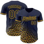 Custom Leopard Print Fade Baseball Jersey - Personalized Navy Gold 3D Pattern with Team Name and Number Personalized Navy