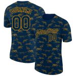 Custom Name and Number Tiger Performance T-Shirt - Personalized Navy Gold 3D Pattern Design Personalized Navy Gold 3D Pattern