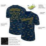Custom Name and Number Tiger Performance T-Shirt - Personalized Navy Gold 3D Pattern Design Personalized Navy Gold 3D Pattern