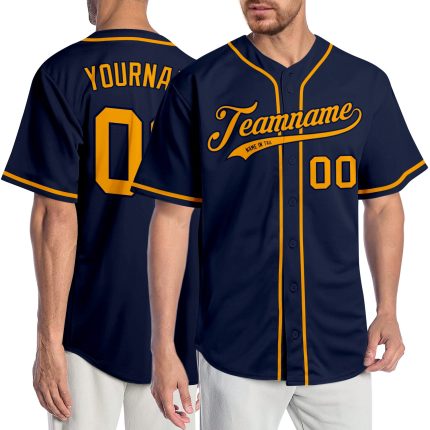 Personalized Authentic Baseball Jersey in Navy and Gold for Custom Teamwear Personalized Navy Gold Authentic Baseball Jersey
