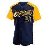 Custom Name and Number Baseball Jersey - Personalized Navy Gold Raglan Sleeves Authentic Style Personalized Navy Gold Authentic