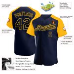 Custom Name and Number Baseball Jersey - Personalized Navy Gold Raglan Sleeves Authentic Style Personalized Navy Gold Authentic