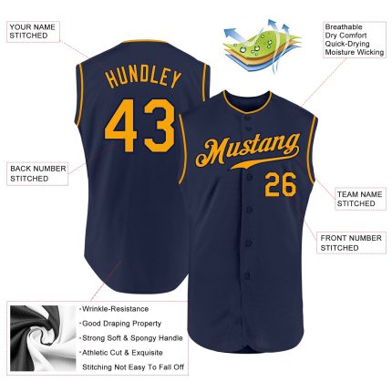 Custom Name Number Baseball Jersey - Personalized Authentic Navy Gold Sleeveless Team Jersey Personalized Navy Gold Authentic