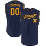 Custom Name Number Baseball Jersey - Personalized Authentic Navy Gold Sleeveless Team Jersey Personalized Navy Gold Authentic