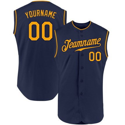 Custom Name Number Baseball Jersey - Personalized Authentic Navy Gold Sleeveless Team Jersey Personalized Navy Gold Authentic