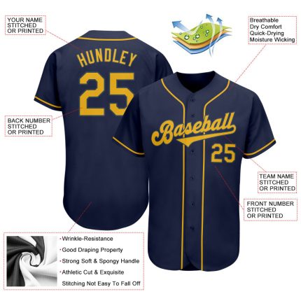 Personalized Custom Name and Number Navy Gold Softball Jersey - Authentic Team Apparel Personalized Navy Gold Authentic Softball