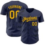 Custom Name and Number Baseball Jersey | Personalized 3D Navy Gold-Black Splatter Texture Design Personalized Navy Gold-Black