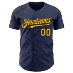 Custom Name and Number Baseball Jersey | Personalized 3D Navy Gold-Black Splatter Texture Design Personalized Navy Gold-Black