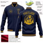 Personalized Navy Gold Varsity Letterman Bomber Jacket Full-Snap Style Personalized Navy Gold Bomber Full-Snap Varsity Letterman